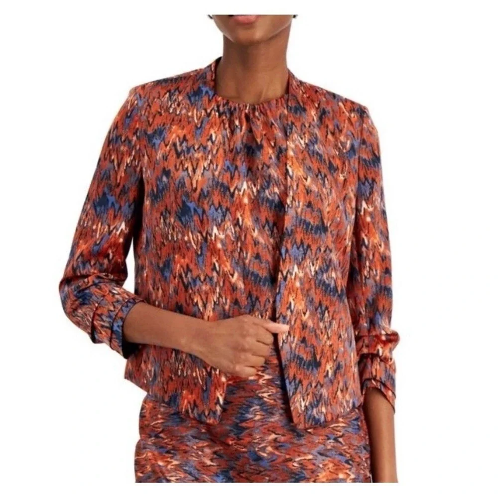 BAR‎ III Women's Ikat Print Multicolor Scrunch Sleeve Blazer Size XS